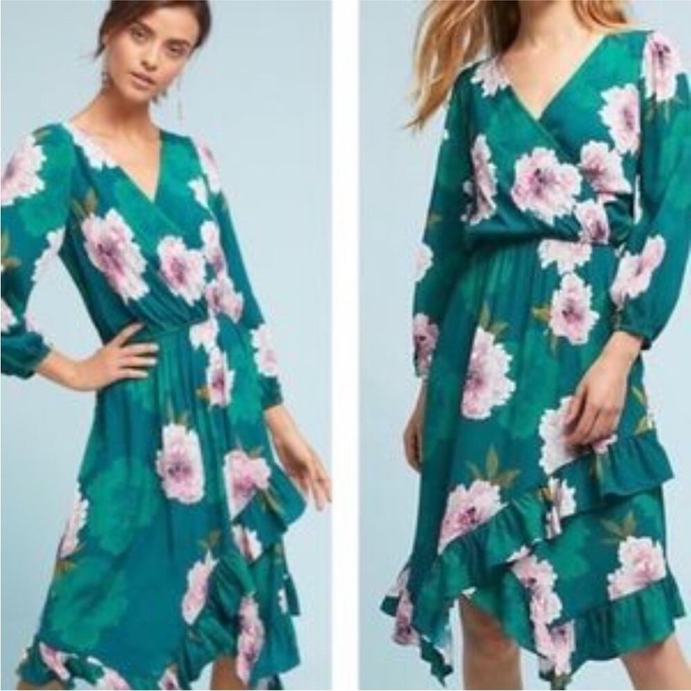 Anthropologie Plenty by Tracy Reese Aleah Dress Green and Pink Floral Size XS